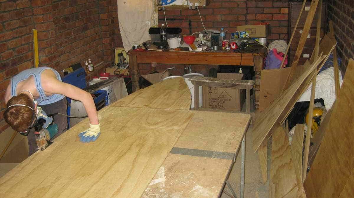 Cutting the plywood