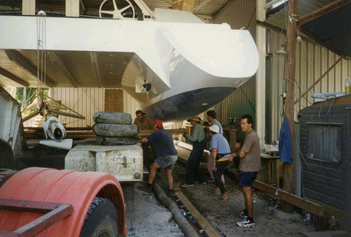 Boat on truck in shed